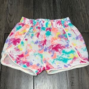 Girls tie dye like shorts with Pom Pom like hem